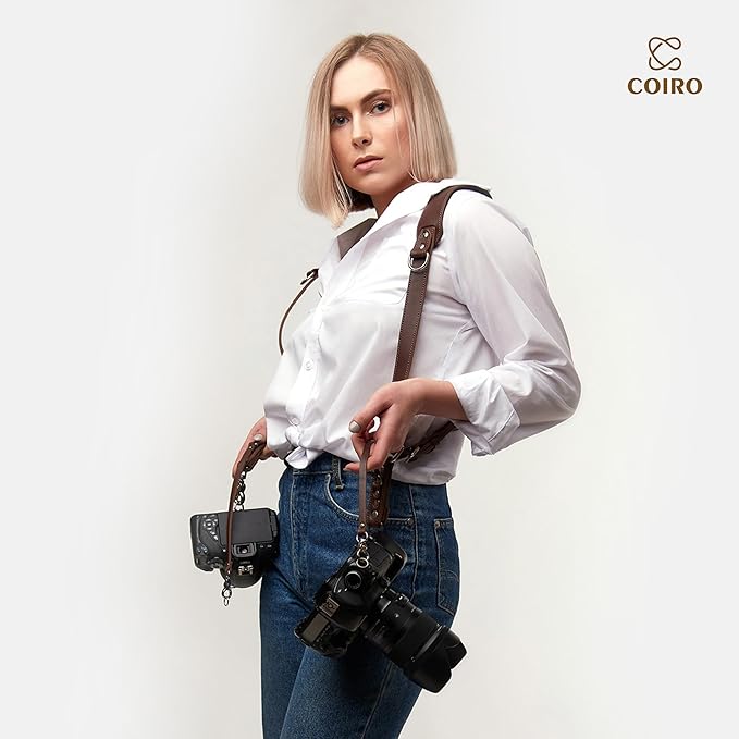 C Coiro Camera Harness for 2 Cameras Dual Shoulder Leather Camera Strap for DSLR/SLR, Camera Straps for Photographers