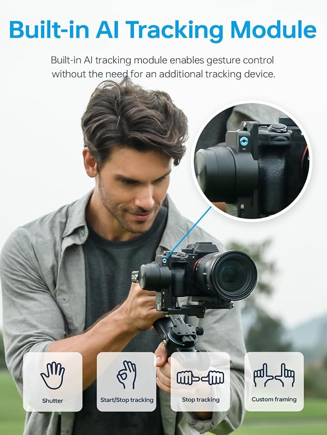 FeiyuTech SCORP 2 Built-in AI Tracker 3-Axis Gimbal Stabilizer for DSLR & Mirrorless Cameras,1.3'' Touch Screen, 5.5lbs Paylaod,13 Hours Battery Life,Quick USB-C Charge,for Sony/Canon/Nikon/Fujifilm