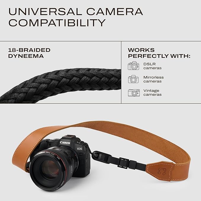 C Coiro Classic Leather Camera Strap with Quick Release, Sling Neck DSLR SLR Camera Shoulder Strap for Photographers