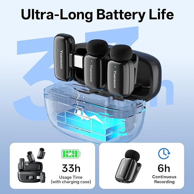 Mini Wireless Lavalier Microphone for iPhone ipad Android, Noise Reduction and Mute, 33h Charging Case, AI Voice Changer, 131FT Range, Mini Lapel Mic for Video Recording, Vlogging, YouTube