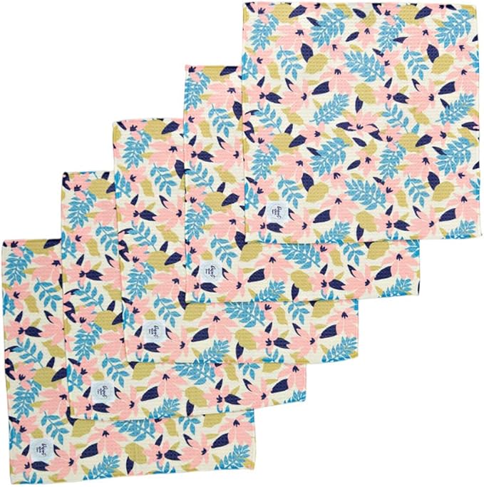 Waffle Weave Dish Cloths || 5 Pack || Highly Absorbent || Double Sided || Soft Premium Microfiber Cleaning Cloth || 12x12 inches (Floral)