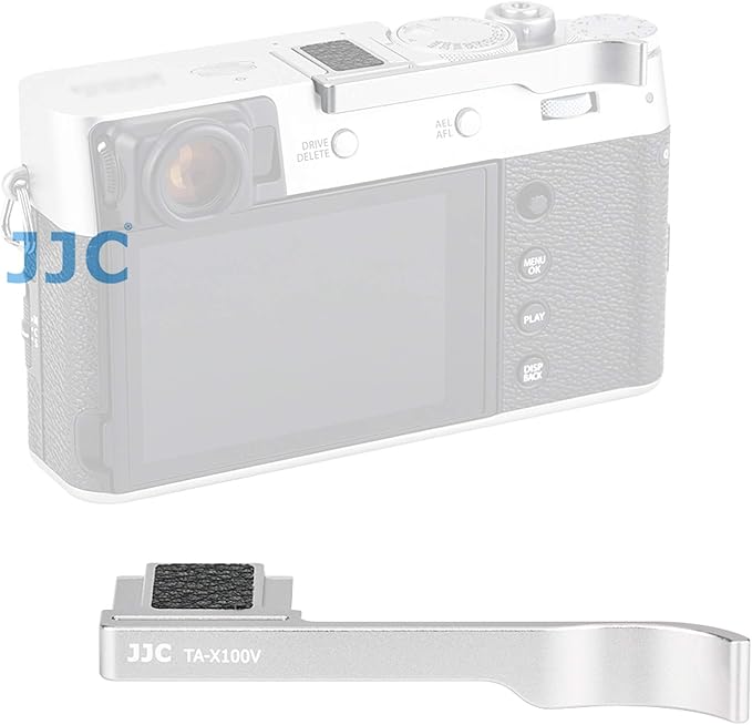 JJC TA-X100V Silver Thumbs Up Grip for Fuji X100V Camera, Hot Shoe Thumb Grip Comaptible with Fujifilm X100V X100F X-E3, Made of Premium Anodized Aluminium Alloy, Weight 6G, Size 66.128.39mm
