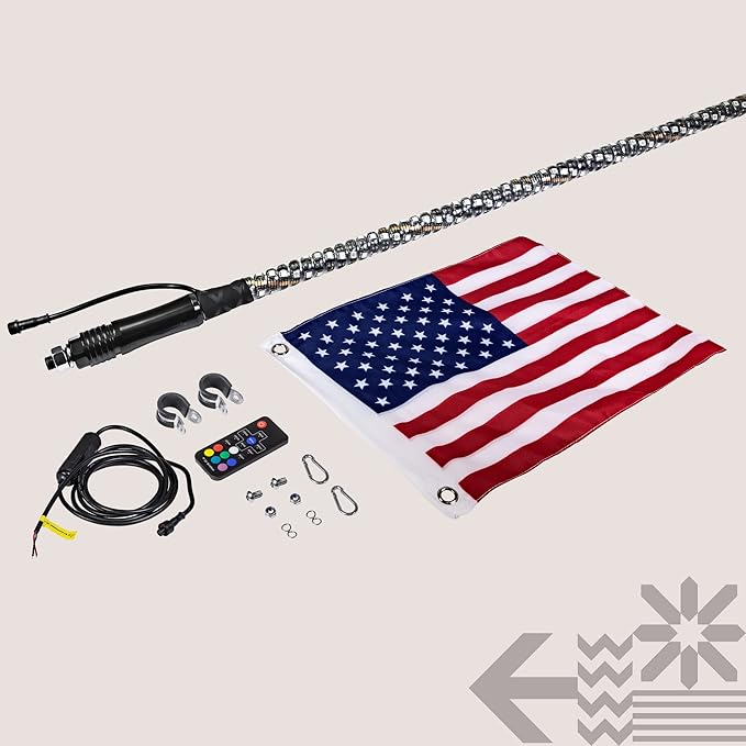 True Mods 6ft Spiral RGB LED Whip Light for UTV ATV [RF Wireless Remote] USA Flag Waterproof LED Lighted Whip CB Antenna Pole Stick for RZR Can-Am Polaris SxS 4x4 Quad Dune Buggy 4 Wheeler Accessories