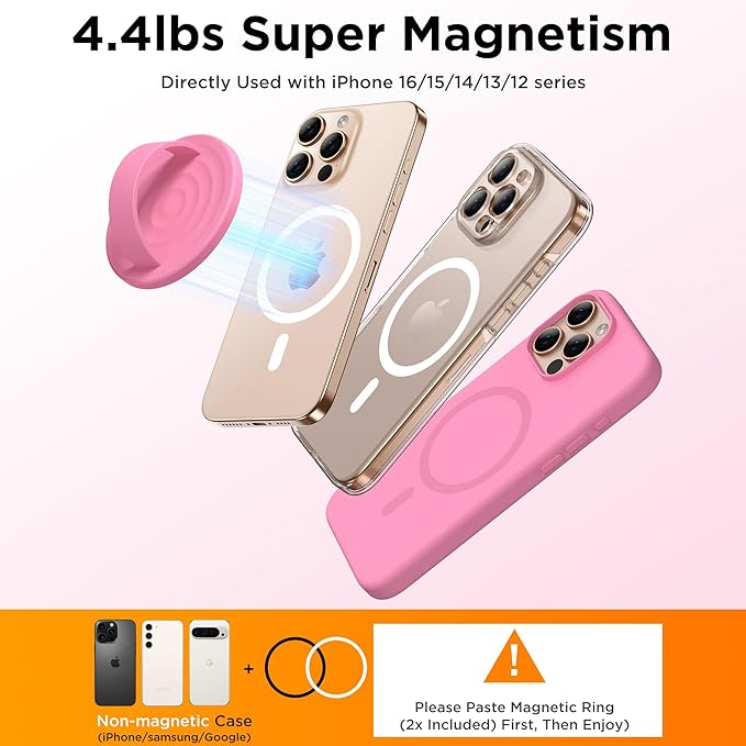 Magnetic Phone Grip Ring Holder, Liquid Silicone Magnet Cell Phone Grip Finger Loop, Compatible with Magsafe, Back of Phone for iPhone 17/16/15/14/13/12 Series, Tender Pink