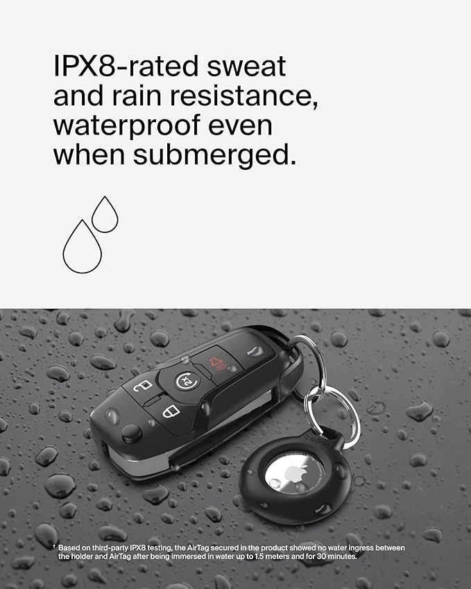 Belkin Waterproof Apple AirTag Secure Holder with Key Ring - Durable Scratch-Resistant AirTag Case, Protective Keychain Accessory for Keys, Pets, Luggage, Backpacks, and More - Black (2-Pack)