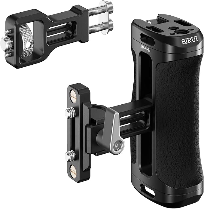 SIRUI Locating Side Handle for ARRI or NATO Mount Optional, Lightweight Camera Cage Handle Grip with Built-in Wrench, Cold Shoe, and Threaded Holes, Up and Down Adjustable, Black, AM-SHN, Pack of 1