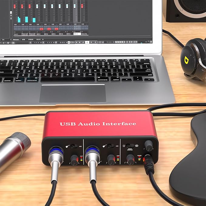 USB Audio Interface – 24Bit/192kHz Studio Recording, 48V Phantom Power – Compatible with DAWs, Perfect for Music, Podcasting & Voiceovers (Mac/PC)