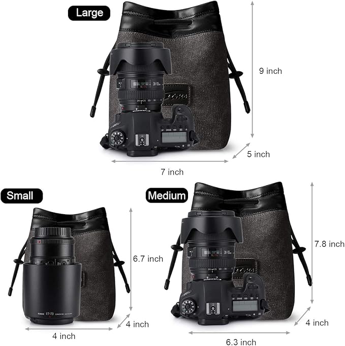 S-ZONE Soft Camera Bag DSLR Insert Handbag Drawstring Lens Case Compatible with Canon Nikon Sony