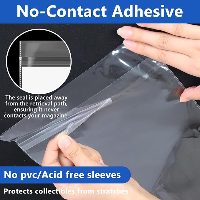 DEDC Magazine Bags and Boards 50 Pack - Heavy Duty 3.5 Mil Resealable Magazine Protector Sleeves with Rigid Acid-Free Backing Boards - Archival Clear Storage for Comics, Magazines & Collectibles