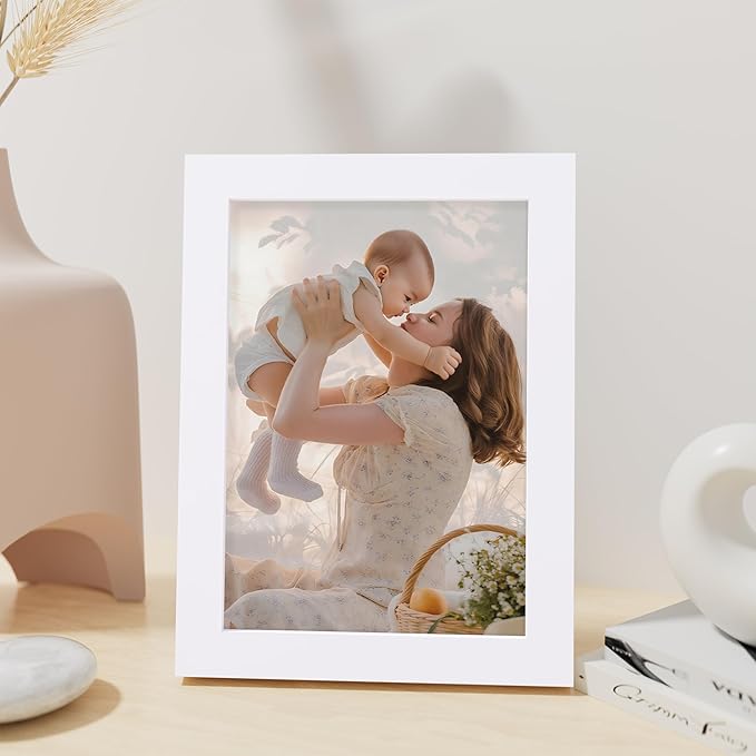Vittanly 5x7 Picture Frame, Made of Solid Wood and Shatterproof Plexiglass, Wooden Photo Frame for Wall Mounting or Tabletop Display, Picture Frame for Home Decor with Stand, White, 1 Pack