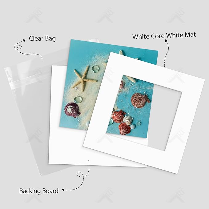 Golden State Art, Acid Free, Pack of 5, 12x12 White Picture Mats Mattes with White Core Bevel Cut for 8x8 Photo + Backing + Bags