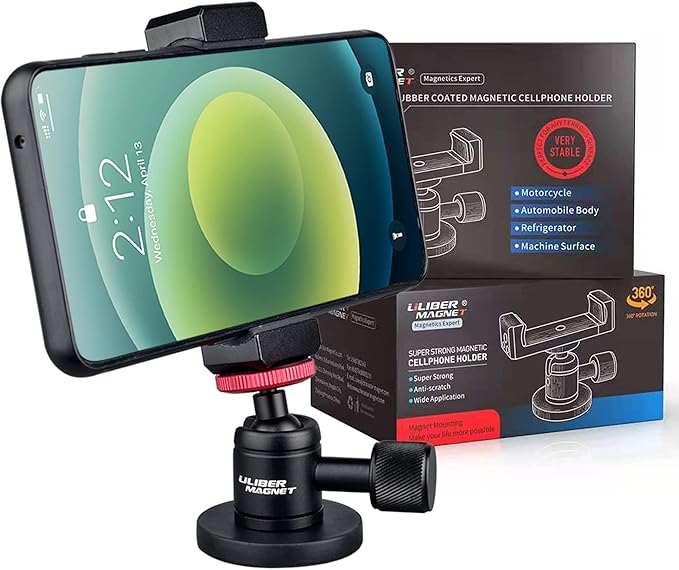 ULIBERMAGNET Magnetic Phone Mount Holder, 360° Rotate with Mini Ball Head Compatible with Smartphone for Cars,Jeep,Boats, Motorcycles
