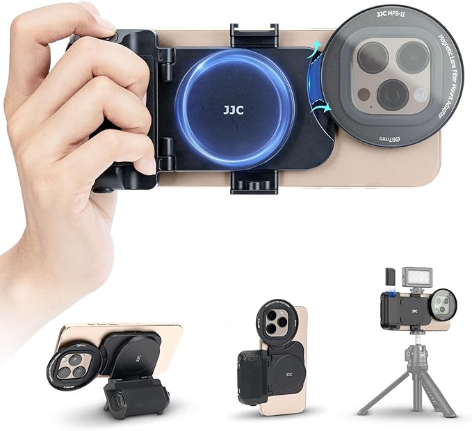 67mm Magnetic Phone Lens Filter Mount with Phone Camera Snap Grip Kit for iPhone 16 15 14 Pro Max Plus, Filter Adapter Set for ND CPL w Cold Shoe Adapter & Tripod Mount Pull-Out to Fit Pro Max Plus
