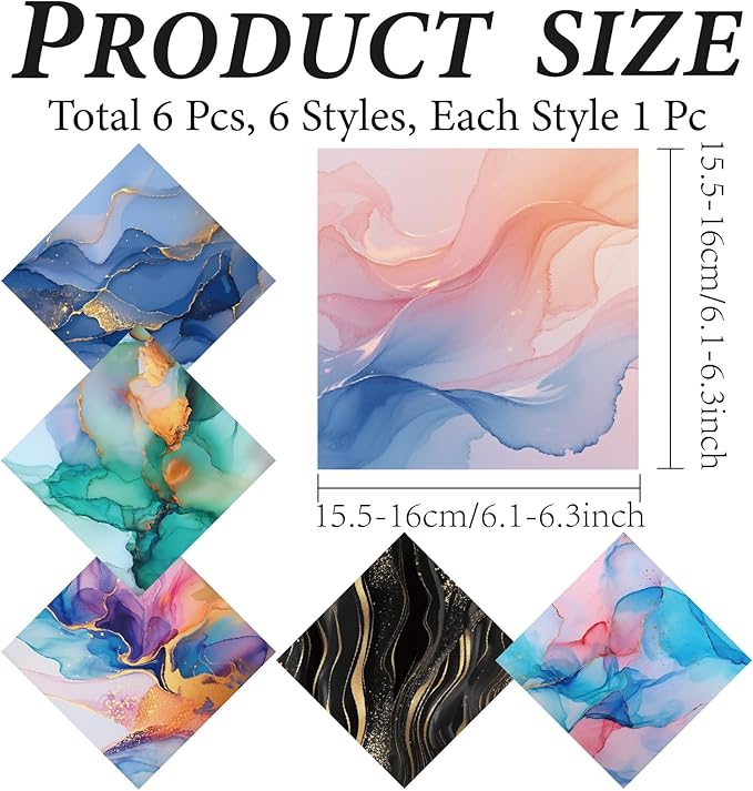CREATCABIN 6 Packs Thickened Glasses Cleaning Cloth Marbling Design Microfiber Cleaning Cloth Multi-Colored Eyeglass Cleaning Cloths Soft Wipes for Reusable Eyeglass Phone Screens Camera Lens 6x6in