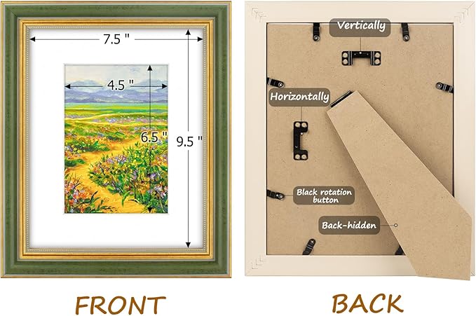 Golden State Art,8x10 Ornate Picture Frame for 5x7 Photo with Mat or 8 x 10 Prints Without Mat, Real Glass Wall & Tabletop Display Horizontally or Vertically (Color:Green Gold)
