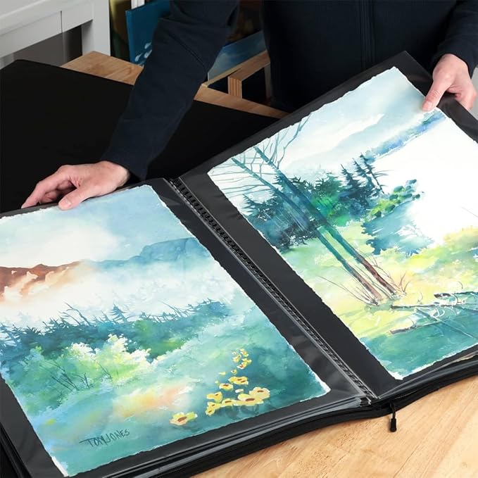Picturesque Pro Presentation Case- Professional Art Portfolio Folder for Artwork up to 18x24- Zippered Case - Archival Storage Solution w/One Removable Spiral-Bound Refill Book of 20 Clear Sleeves