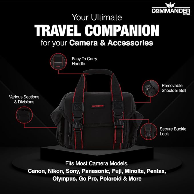 Large Camera Bag - Water Resistant, Soft Padded, Spacious Travel Bag for Canon EOS, Nikon, Sony & More DSLR Cameras/Camcorders Ample Storage and Protection for Your Equipment (Large)