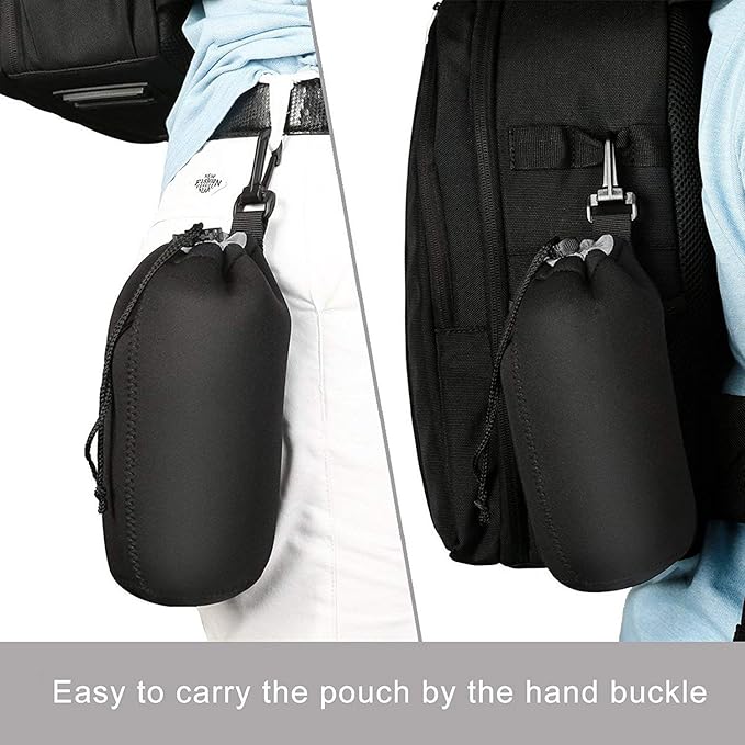 Selens Protective Drawstring Neoprene DSLR Camera Lens Pouch Bag Compatible with Olympus Panasonic, Large Size(Black)