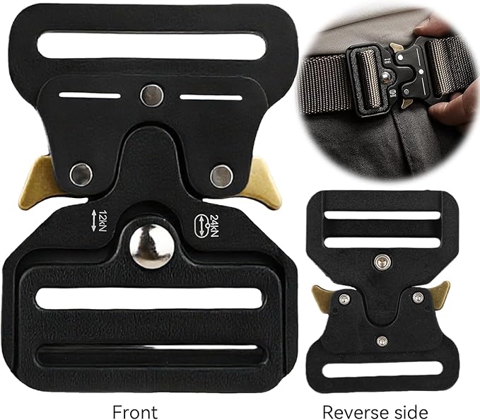 2 Pack Tactical Belt Buckles, 1.5 inch Heavy Duty Plastic Quick Release Buckles for Collar, Backpack, Luggage Strap, Adjustable No-Sew Belt Clip Replacement (Black)