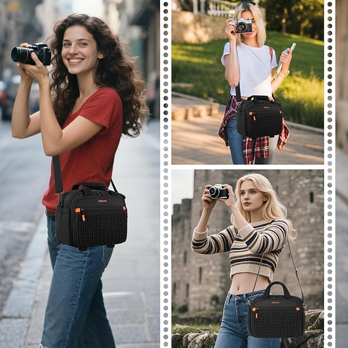 MOSISO Camera Bag for Photographers, Photography Shoulder Bag for DSLR/SLR/Mirrorless Cameras, Wheat Ear Quilted Padded Camera Case with Rain Cover & Bottom Tripod Holder for Canon/Nikon/Sony, Black