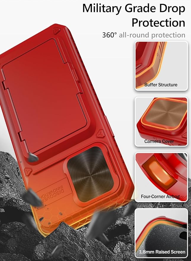 Vihibii for iPhone 15 Pro Max Wallet Case with Card Holder (4 Cards) & Slide Lens Protective Cover & Kickstand & Raised Edges Protect Screen, Shockproof Rugged Case for iPhone 15 Pro Max 6.7", Red