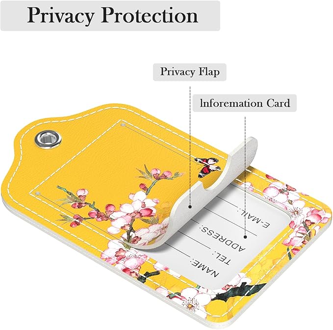 Luggage Tags for Suitcase, 2 Pack PU Leather Travel Cruise Luggage Tag with Privacy Flap, Name ID Label and Metal Loop for Women Men Girls Suitcase Baggage Bag Backpack, Peach Blossom