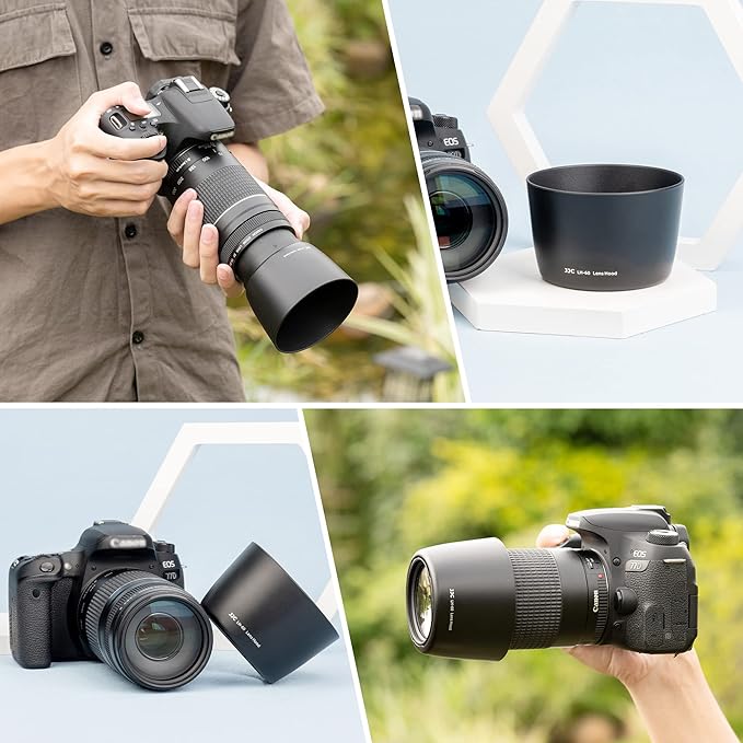 JJC Camera Lens Hood Shade Fits for Canon RF 75-300mm, EF 75-300mm f/4-5.6 III USM & EF-S 55-250mm f/4-5.6 is II Lens, Replaces Canon ET-60 Hood Reverse Attaching -Black