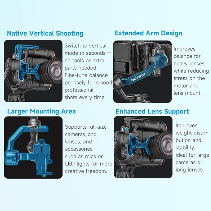 SCORP C2 AI Tracking Gimbal Stabilizer for Camera,fits Mirrorless Vlogging Camera,for Sony/Canon/Panasonic/Nikon/Fujifilm,Native Vertical Shooting, Max 7.72lb,Bluetooth/TypeC Connect, Gesture Control