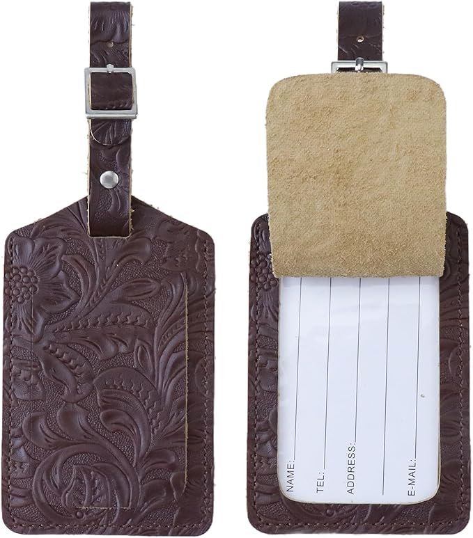 Genuine Leather Luggage Tags & Bag Tags 2 Pieces Set