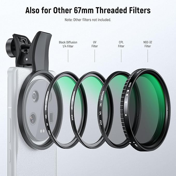NEEWER 2 in 1 67mm CPL & Black Diffusion 1/4 Filter Compatible with Android Samsung S25 Ultra Google Pixel Huawei Xiaomi, Circular Polarizing Phone Camera Lens Photography Accessories Kit, FL-B36