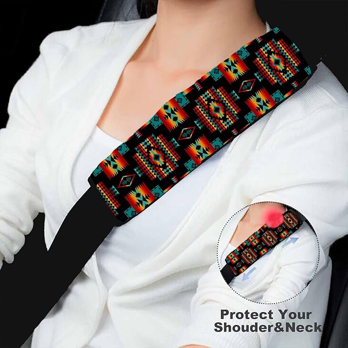 Red Native American Adults Car Seat Belt Covers for Boys and Girls, Carseat Shoulder Padding Soft Car Seat Neck Cover Car Accessories Seat Straps Pads Strap Cover Decoration Accessory for Women Men