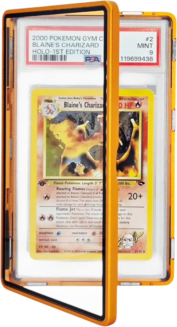 Metal PSA Slab Bumper Case UV Resistant- Safeguard Stackable Magnetic Aluminum Metal Case For Graded Cards (Orange)