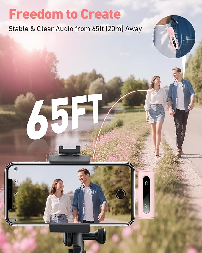 USB C Lavalier Microphone Wireless Mini Mic for Type-C Android Phone/Tablet/PC Video Recording Clip-on Mics with Rotatable Clip&Denoise Recording, Ideal for Vlog Tiktok Youtube Content Creator, Pink