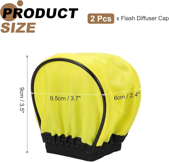PATIKIL 3.5" x 3.7" Soft Mini Flash Diffuser Cap, 2 Pack Universal Elastic Flash Diffuser Cover for DSLR Camera Flashlight, Yellow