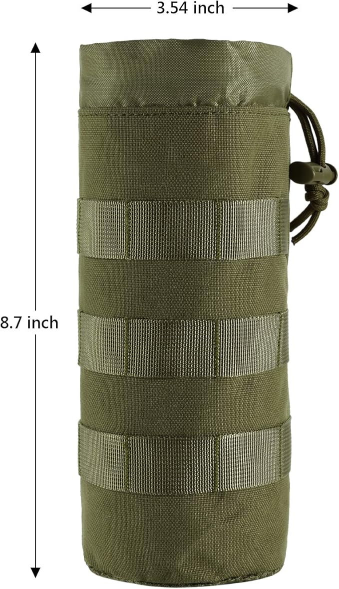 Tactical MOLLE Water Bottle Pouch with Drawstring Open Top & Mesh Bottom, Military Water Bottle Holder Bag Sports Travel Hydration Carrier