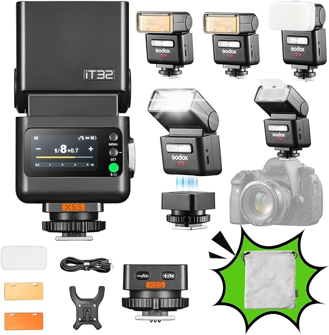GODOX iT32 TTL Camera Flash with X5S Wireless Trigger for Sony,Magnetic Hotshoe & Trigger 2-in-1, Compatible with Sony ZV-E10 II, ZV-E10, ZV-E1, a7III,a6700, a6400,a7C II, a7C, a7CR, RX1RII,ZV-1II