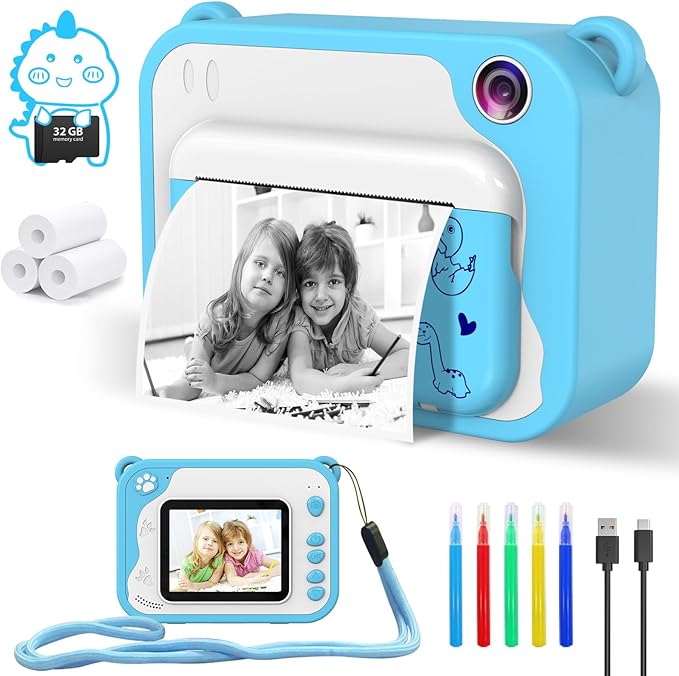 Kids Camera Toddler Camera Instant Print, 1080P Video, 32GB SD Card, Childrens Toy Easter Birthday Gifts for Boys Girls 3 4 5 6 7 8 9 10 11 12 Years Old
