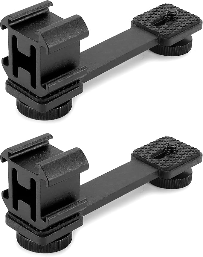 QWORK 3-Triple Cold Shoe Mount Extension Bar Bracket with 1/4 Adapter, Compatible with DJI OSMO Mobile 3/2, OM 4, Zhiyun Smooth 4, Feiyu Vimble 2, for Gimbal Stabilizers with Lock, 2 Pack