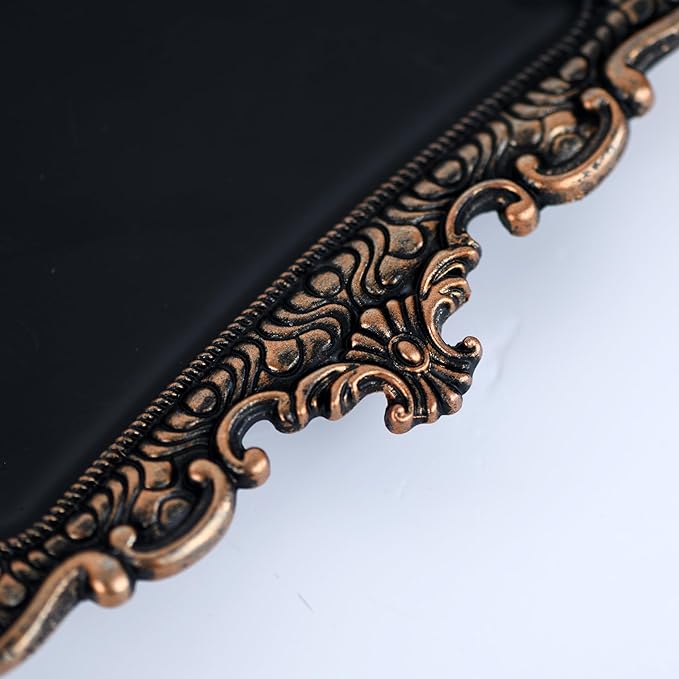 Funly mee 8 x 7 inches Antique Trinket Dish Vintage Jewelry Tray, Ring Holder (Black & Gold, M)