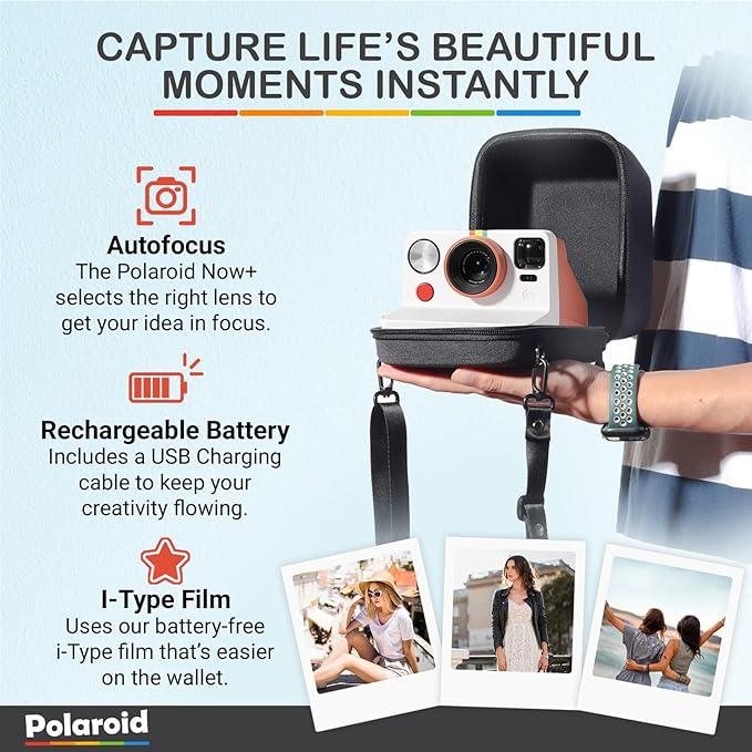 Polaroid Now Generation 3 I-Type Instant Camera (Coral) Bundle with Color I-Type Film (8 Exposures), Hard Protective Case and Wrist Strap