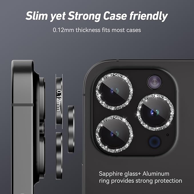 Jeluse Camera Lens Protector for iPhone 17 Pro Max/17 Pro/16 Pro Max/16 Pro/15 Pro Max/15 Pro/14 Pro Max/14 Pro, 9H Tempered Glass Screen Protector Cover Alignment Kit Metal Individual Ring