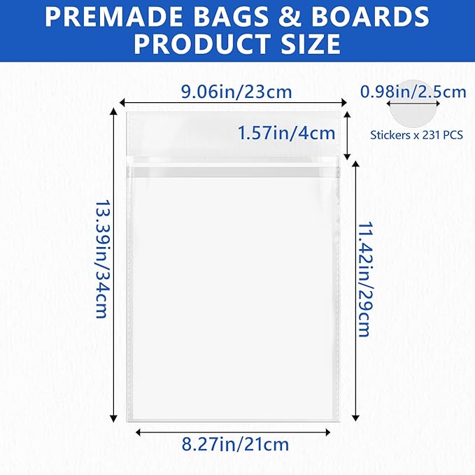 100 Set Magazine Bags and Boards – Premade Resealable Sleeves with Acid-Free Backing Boards | Archival Clear Storage & Protection for Comics, Magazines & Collectibles (Premade Resealable, 100)