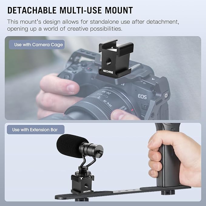 Mechrig Triple Cold Shoe Mount Cold Shoe Adapter, Aluminum Camera Hot Shoe Extension Bracket with 3 Port Cold Shoe Mounts for Camera Cage Flash LED Light Monitor Microphone (62028)