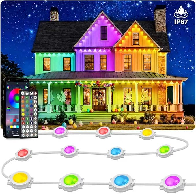 Permanent Outdoor Lights,190FT RGB Eave Light,IP67 Waterproof Lighting for House,Smart LED with App/Remote Control for Outdoor Decor,Garden Decor,Party,Holiday