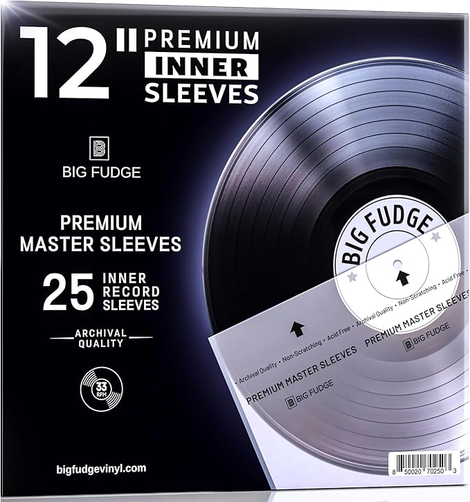 Big Fudge 12" Vinyl Record Sleeves - Inner Sleeves 25 Pack - Anti Static Rice Paper Acid Free Vinyl Covers - Accessories Protect LP Albums from Dust, Dirt & Scratches
