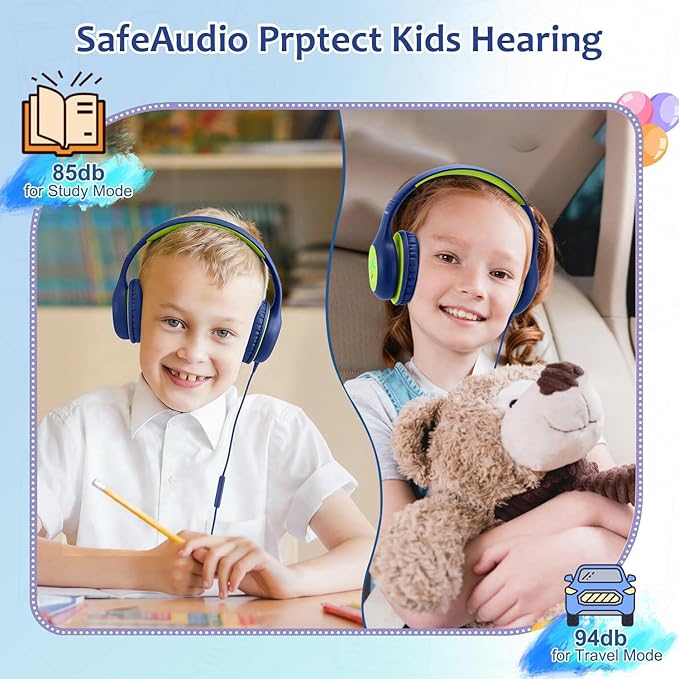 Kids Headphones Wired with Microphone, USB Type C Headphones for Kids Girls Boys with Cord/LED Lights/85/94dB Volume Limit, Portable Over Ear Headphones for School/Travel/Tablet/iPad