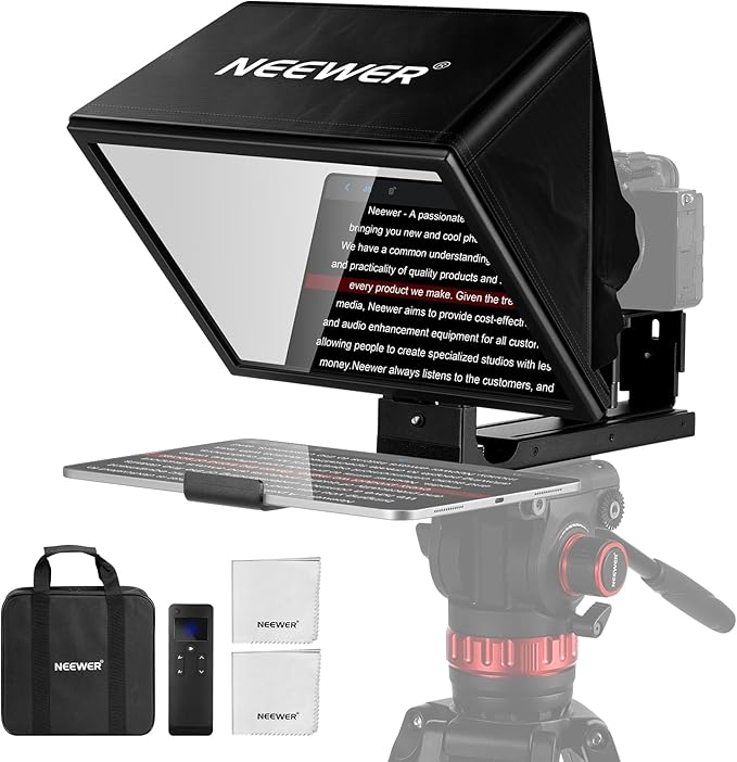 NEEWER Basics X12B Aluminum Alloy Liftable Teleprompter 12" Compatible with iPhone iPad Tablet Phone Camera, No Assembly/Remote & App Control with Cleaning Cloth, for Online Teaching Live Streaming