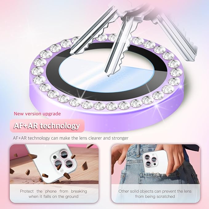 Camera Lens Protector Bling Compatible for iPhone 16 Pro/16 Pro Max,9H Tempered Glass,1Step Installation Tray,HD Clear/Military Grade Shatterproof/Scratch Resistant(Diamond Purple)