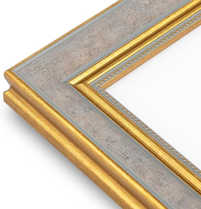 Golden State Art,9x12 Ornate Picture Frame for 6x8 Photo with Mat or 9 x 12 Prints without Mat, Real Glass Wall Display Horizontally or Vertically (Color:Antique Gray Gold)