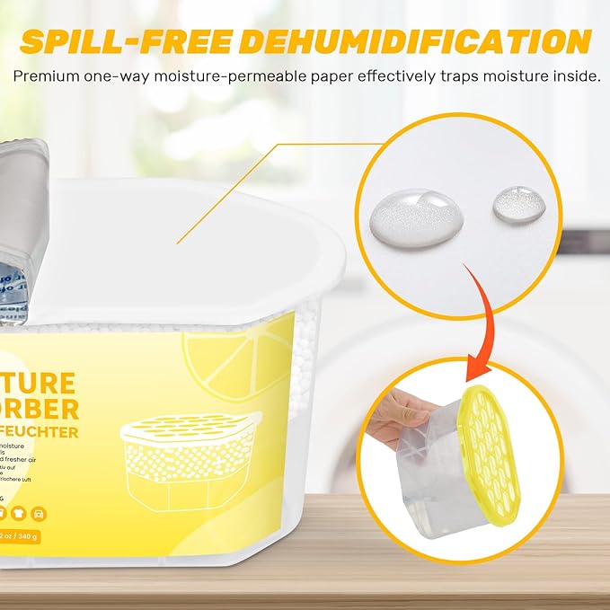 CLEVAST Moisture Absorber Boxes 6 Pack, 12 Oz Dehumidifier for Closet & Bathroom, Humidity Absorber for Wardrobe, Bedroom, RV & Car, Moisture Control, Lemon Scented